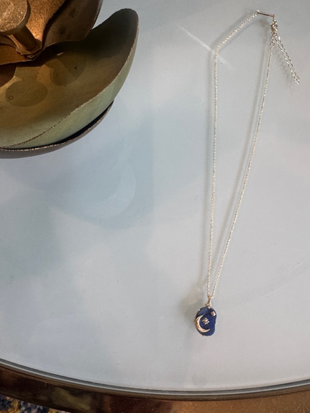 Gold Toned Necklace with Blue Moon Pendant